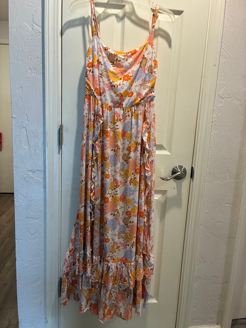 Abel The Label Floral Boho Ruffle Maxi Dress Open Tie Back